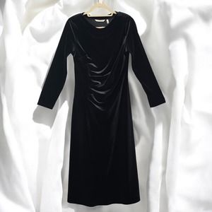 Soft Surroundings Velvet Dress Woman Small Black Long Ruched Goth Core Pull Over